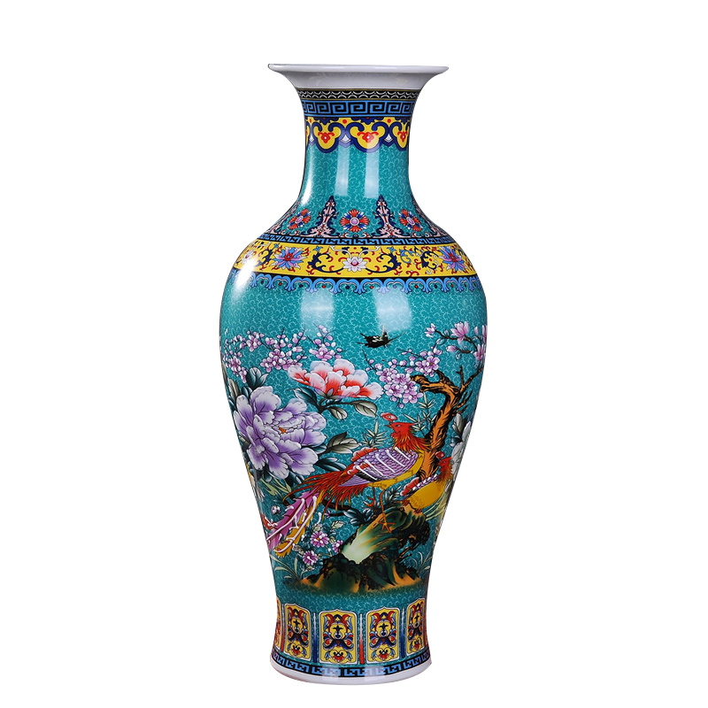 景德镇陶瓷花瓶简欧式落地大花瓶插花现代中式客厅装饰品电视柜摆件绿色鱼尾