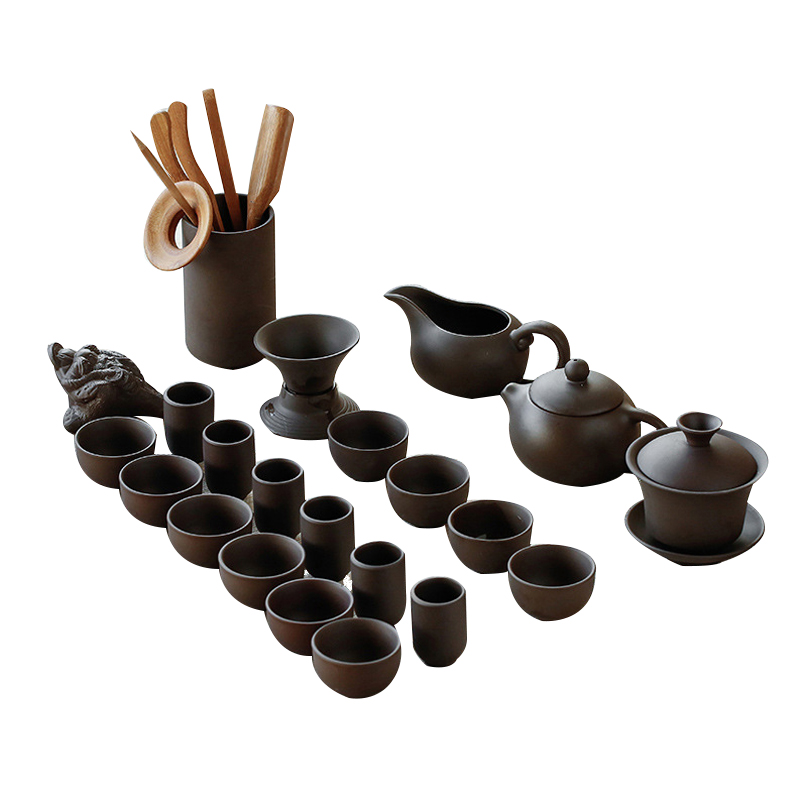 茶具套装23件大套组紫砂功夫茶具家用茶壶盖碗茶杯陶瓷喝茶泡茶茶道配件紫泥