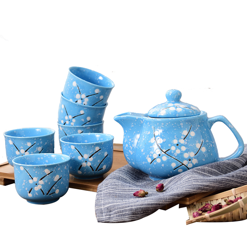 陶瓷茶具套装喝茶泡茶茶壶茶杯套装手绘餐厅家用结婚礼物 蓝色