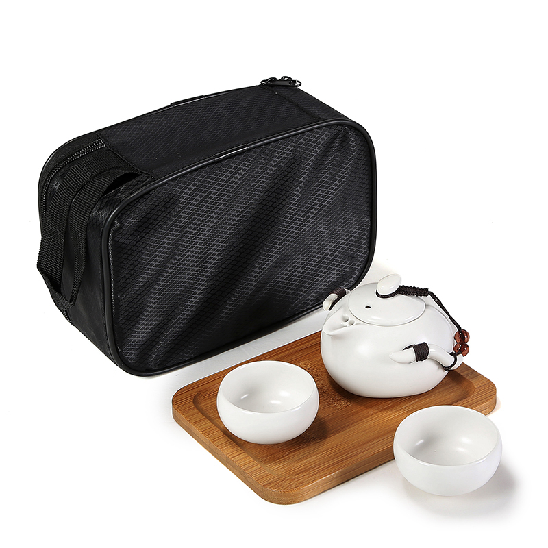 茶具旅行茶具套装一壶二杯带竹盘旅行茶具送礼茶具套装定窑礼品 乳白色