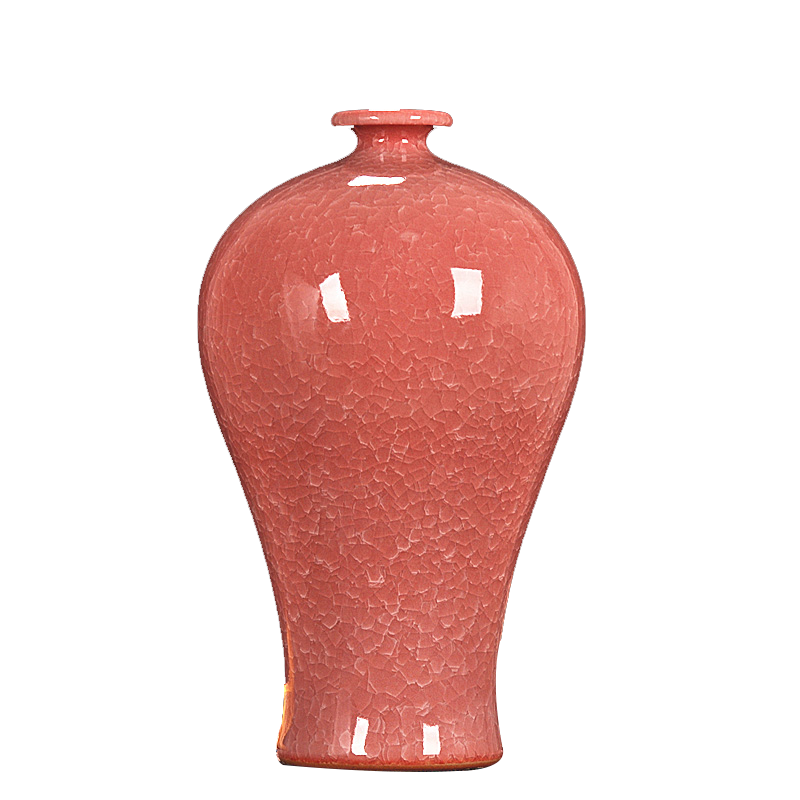 彩帮景德镇陶瓷花瓶粉红冰片裂纹釉花瓶现代中式家居装饰工艺品瓷器摆件梅瓶