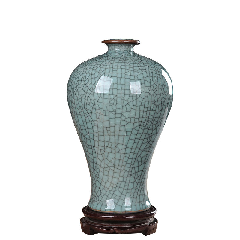 景德镇陶瓷花瓶仿古官窑开片花器家居装饰品摆件 梅瓶