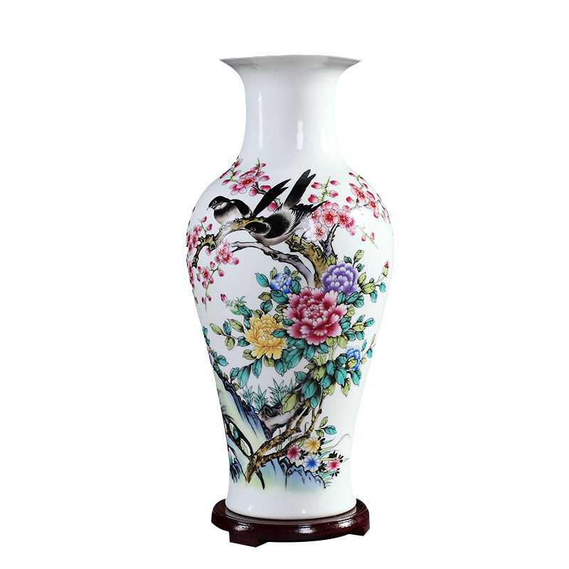 粉彩陶瓷花瓶摆件景德镇客厅插花富贵竹中式瓷器办公室装饰品