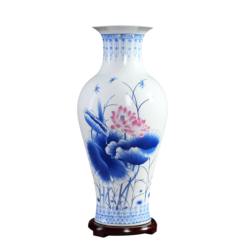 景德镇粉彩陶瓷花瓶摆件客厅插花富贵竹中式瓷器办公室装饰品