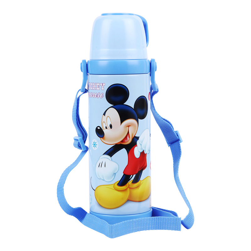 迪士尼儿童双层不锈钢大容量背带保温水杯男女童幼儿宝宝水壶 600ml 蓝色米奇