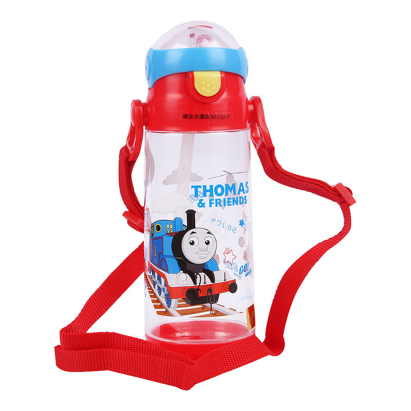 托马斯儿童带锁扣防漏背带吸管水杯男女童幼儿宝宝水壶500ml 不含双酚A 红色
