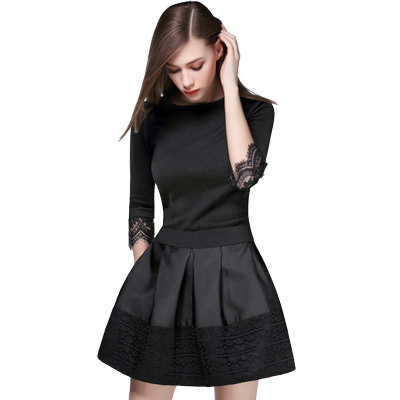 ZARA KARA蕾丝袖拼接修身显瘦百搭T恤女圆领打底衫体恤女装2018春季新款