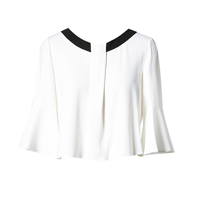 ZK后背系带蝴蝶结喇叭袖宽松雪纺衫白色气质短款上衣2018春夏装