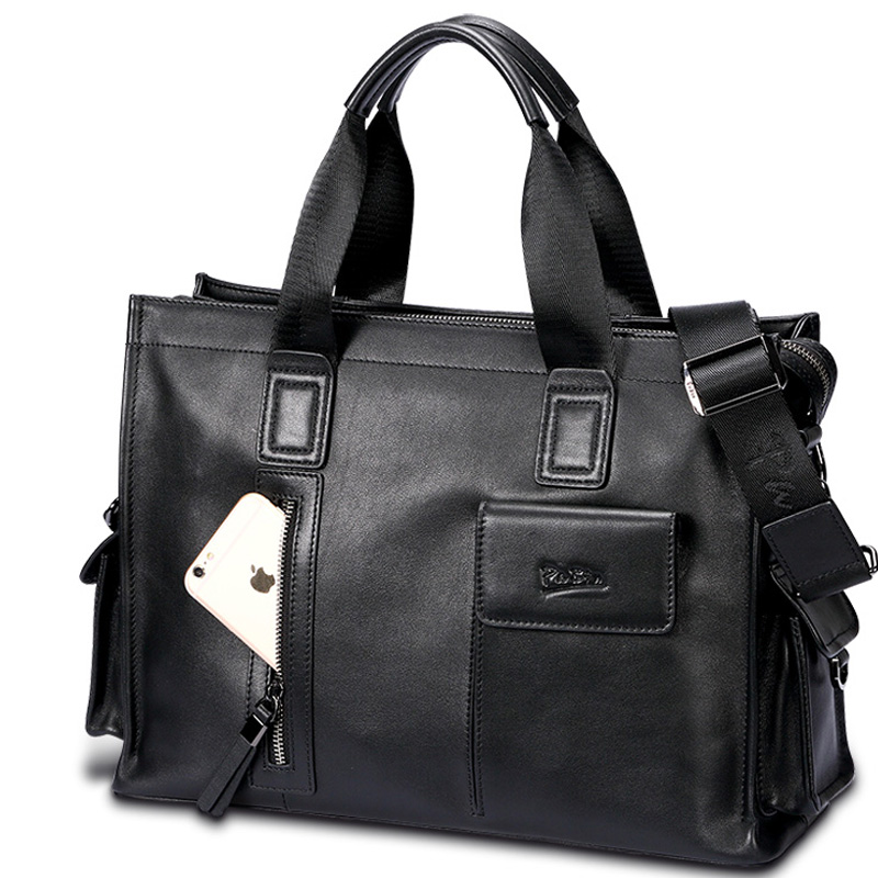 帕宾pabin男士手提包 真皮横款单肩斜挎公文包 经典商务休闲头层牛皮电脑包