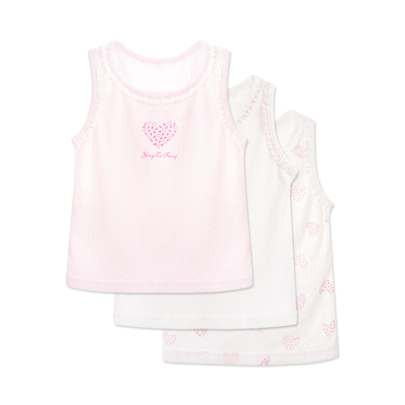 女童夏季圆领背心日系爱心图案印花T恤三件套装1-5岁73-120码