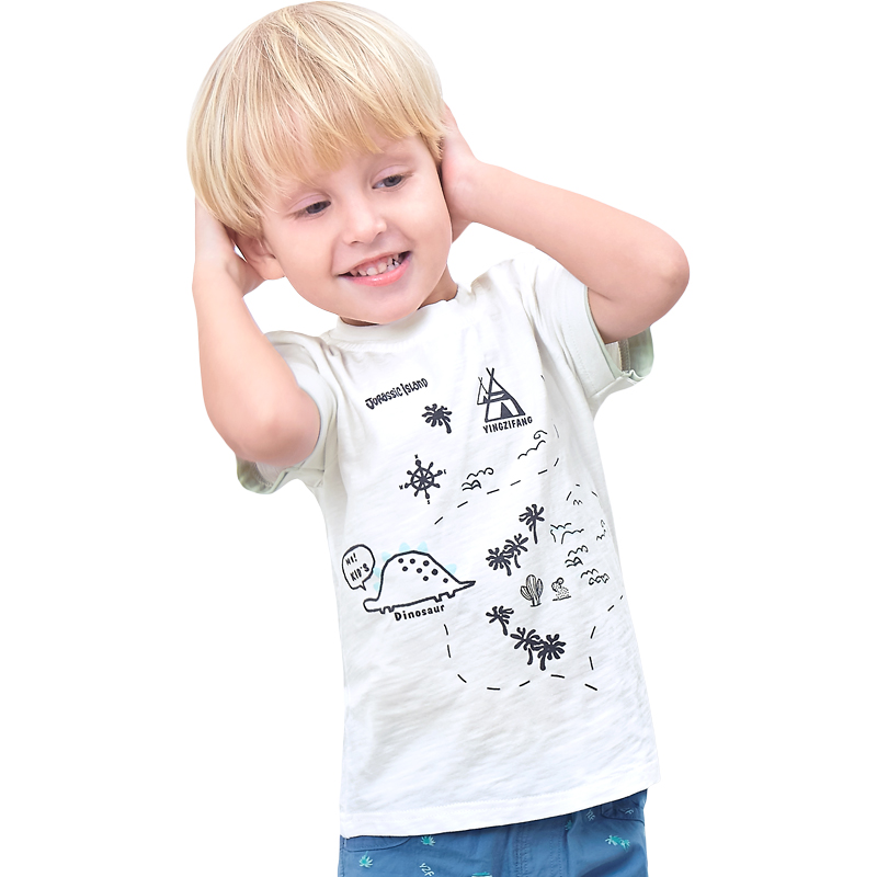 男童夏季圆领短袖简约休闲可爱印花上衣T恤1-5岁73-120码