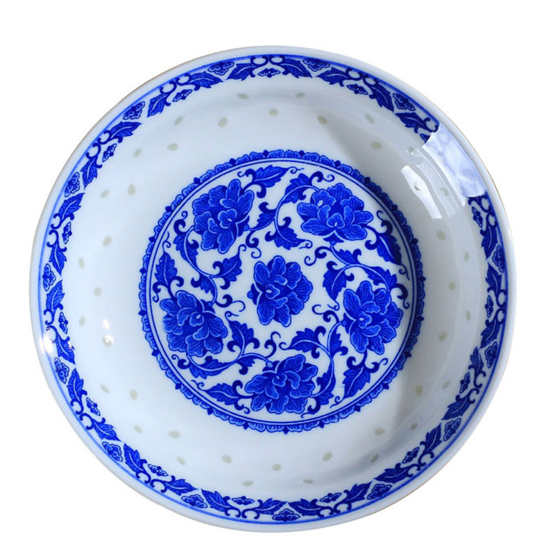 LICHEN 景德镇青花玲珑瓷器餐具大号菜盘子 釉下彩陶瓷碗盘勺碟自由搭配 10英寸大盘 一个