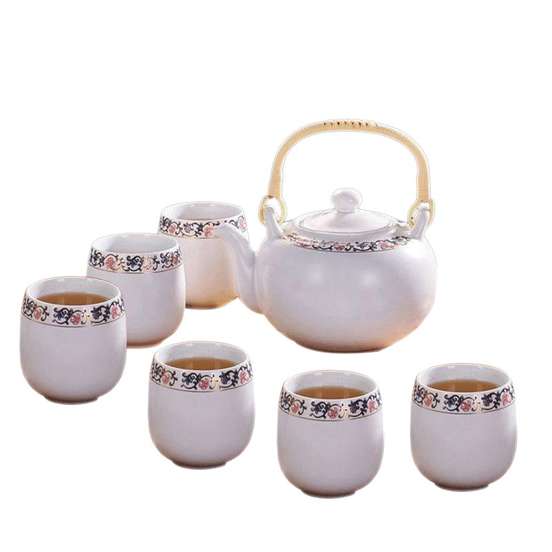 LICHEN景德镇 陶瓷茶杯 茶壶 一壶六杯套装 带礼盒 整套茶具送茶盘 蓝藤花