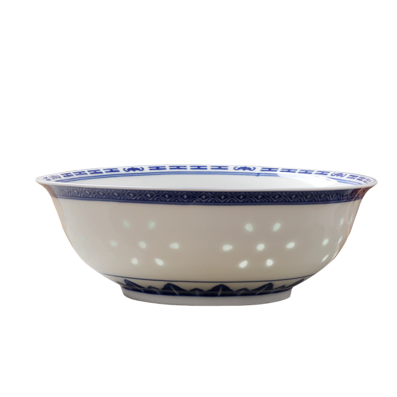景德镇青花玲珑釉中彩陶瓷大汤碗 8.5英寸微波炉适用古典清雅餐具 口径21.5厘米x高7.5厘米