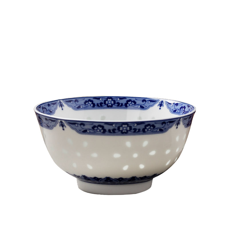 景德镇青花玲珑瓷器碗釉中彩芙蓉花碗陶瓷碗饭碗4.5英寸一个装
