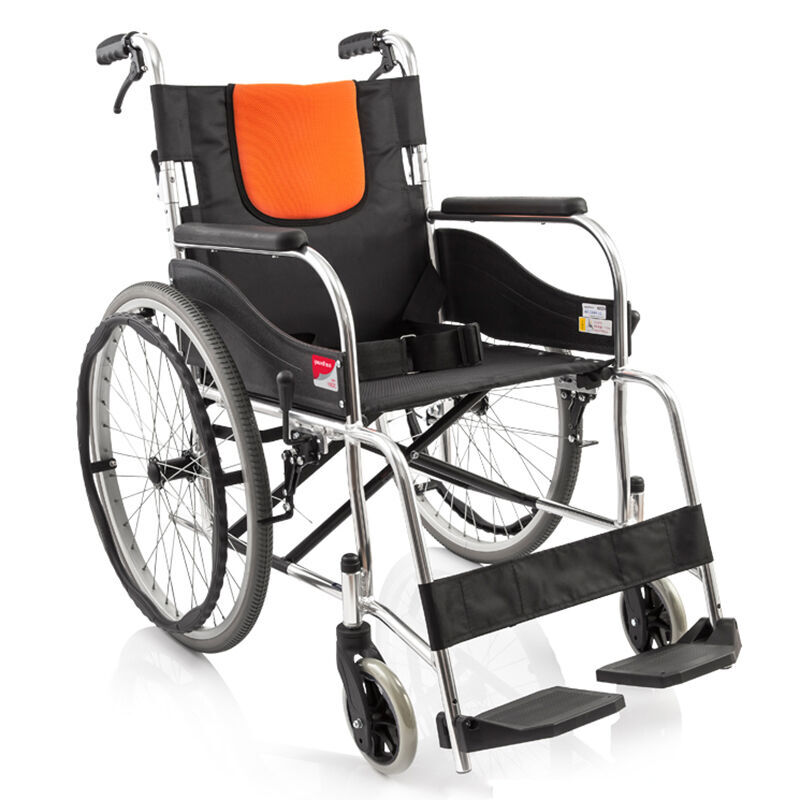 鱼跃轮椅H062C 家用老人铝合金手推轮椅车 轻便折叠 带手刹助行仪器 YUWELL医用大轮稳固手推助行椅