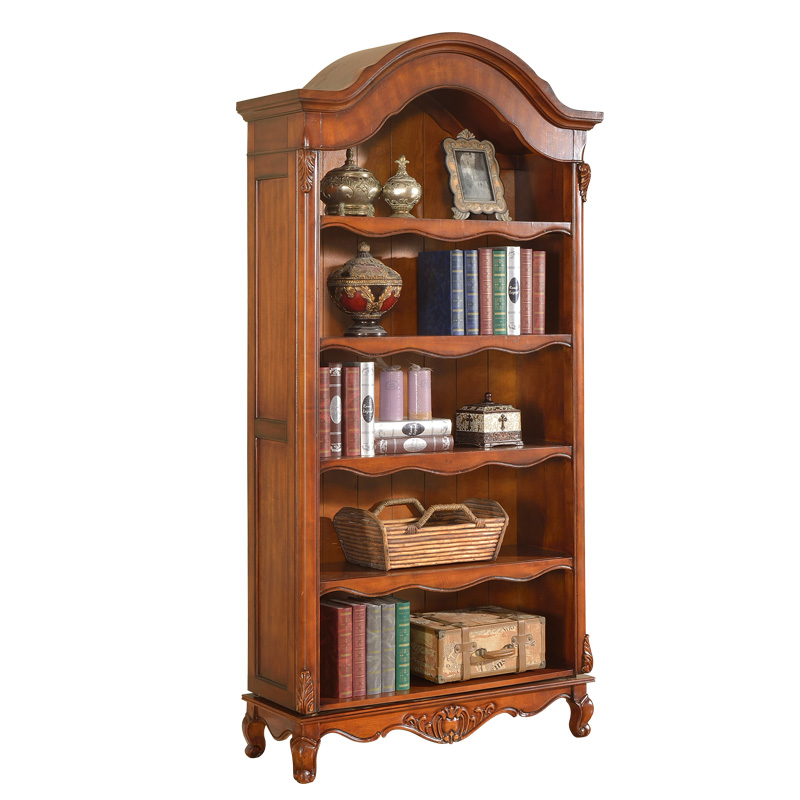 美式实木书柜 欧式书架仿古做旧储藏柜乡村单个书柜展示架