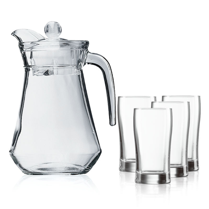 乐美雅 鸭嘴壶1.3L水具套装5件 透明 耐热凉水壶饮料杯 冷水壶家用杯具