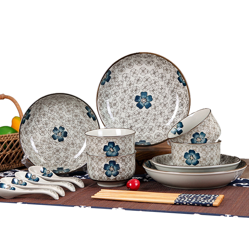 瓷物语日式釉下彩景德镇陶瓷餐具盘碗碟陶瓷餐具套装家用两人套装餐具蓝富贵