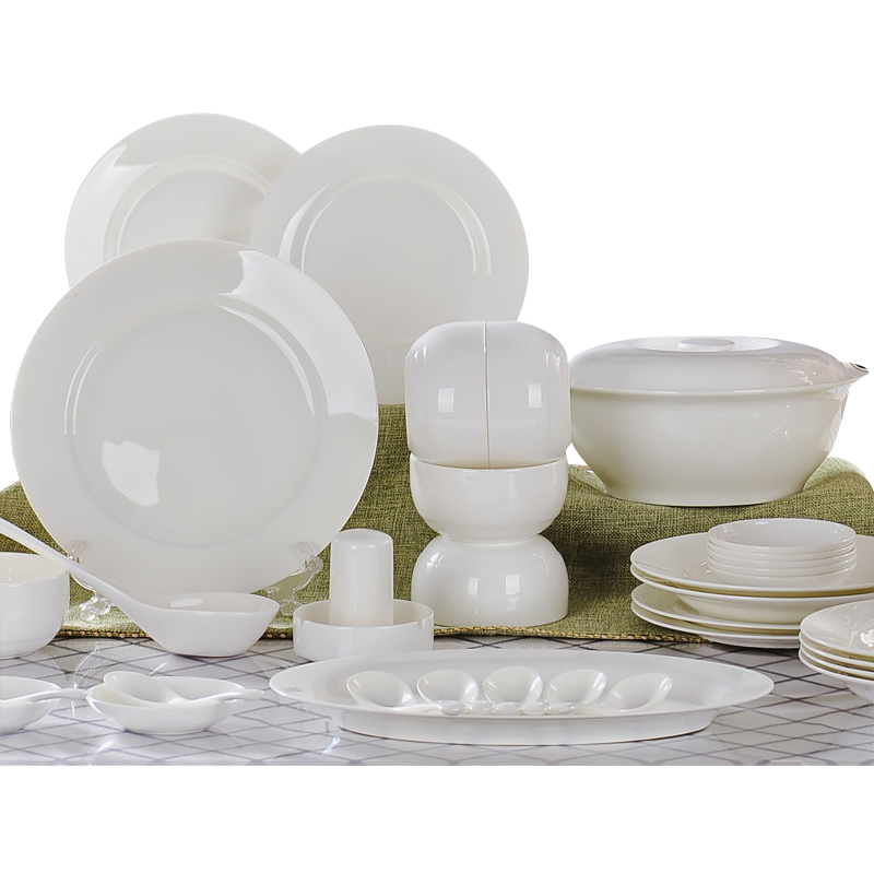 瓷物语 中式简约 碗盘碟子 家用陶瓷 韩式 纯白色 景德镇 骨瓷 餐具套装 29头高配方形碗