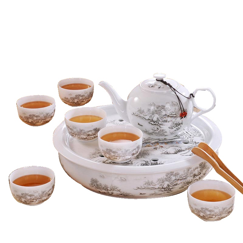 瓷物语陶瓷功夫茶具家用 景德镇茶盘套装 8头茶壶茶杯整套茶具套装