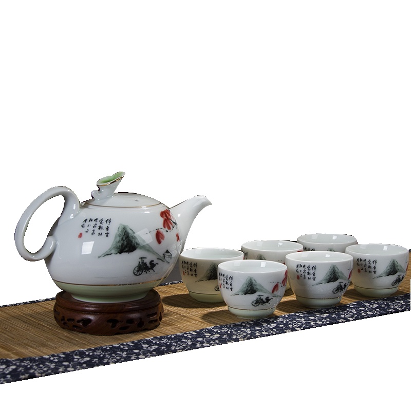 瓷物语茶具套装一壶六杯陶瓷大号大码泡茶单壶玉质瓷带不锈钢内胆过滤网茶壶