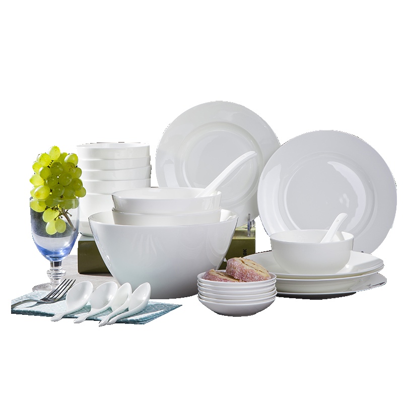 瓷物语餐具套装中式简约碗盘家用纯白陶瓷 28头金钟碗套装