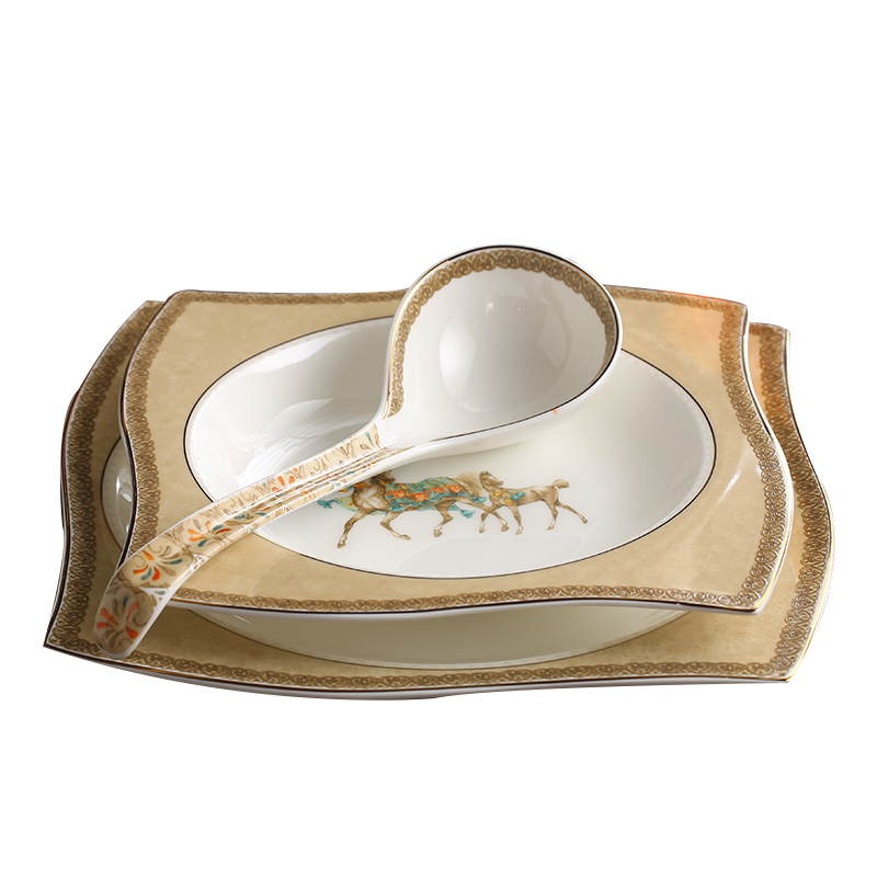 瓷物语欧式厨房餐具套装珐琅彩骨瓷碟碗家用西式碗盘