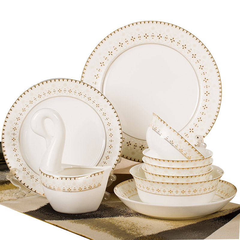 瓷物语景德镇60头欧式碗碟套装家用骨瓷餐具创意个性陶瓷碗盘碗具碗筷