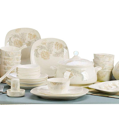 瓷物语碗碟套装陶瓷器60骨瓷餐具韩式创意家用碗盘餐具套装(60头圆形清雅配宫廷煲)
