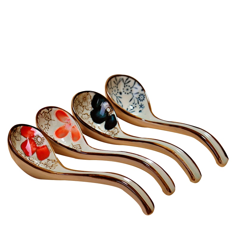 瓷物语cwy日式釉下彩手绘中号汤勺长柄勺子创意 勺子搅拌勺(青花)