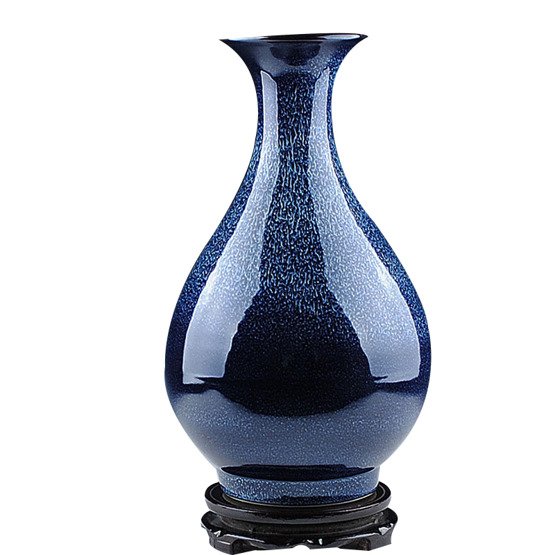 瓷物语cwy创意摆件窑变蓝色客厅花瓶插花花器新中式家居装饰（窑变玉壶春送底座）