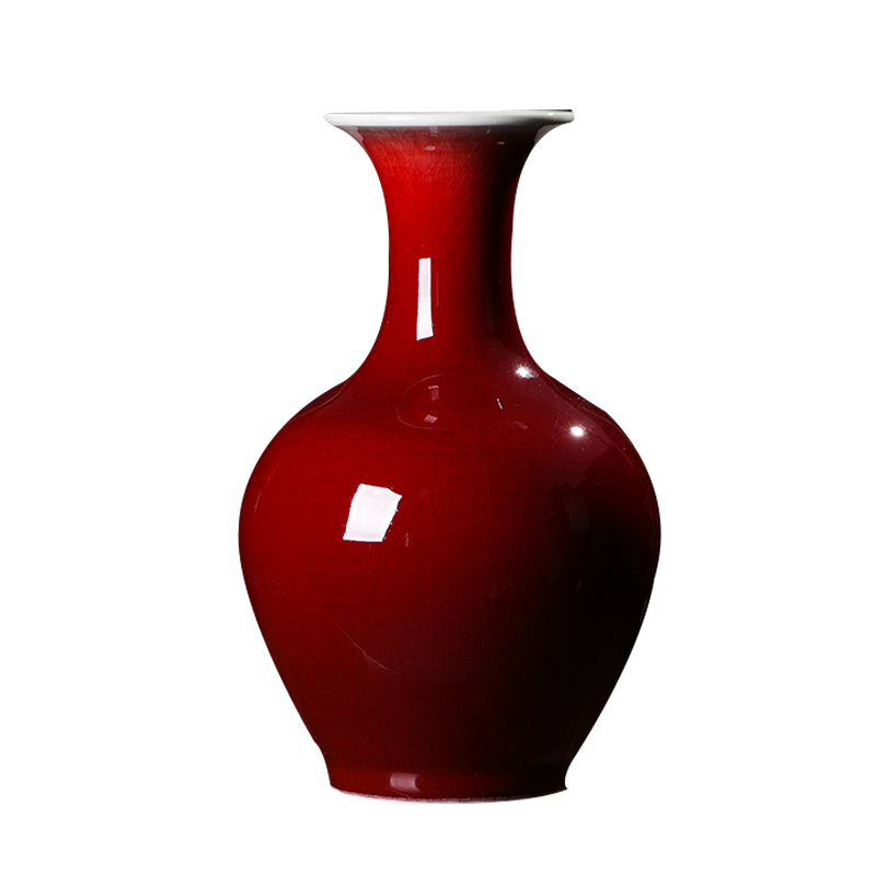 瓷物语郎红花瓶插花装饰品摆设瓷瓶摆件新中式家居客厅柜子赏瓶送底座