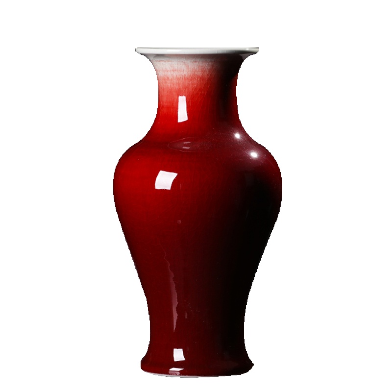 瓷物语郎红花瓶插花装饰品摆设瓷瓶摆件新中式家居客厅柜子鱼尾送底座