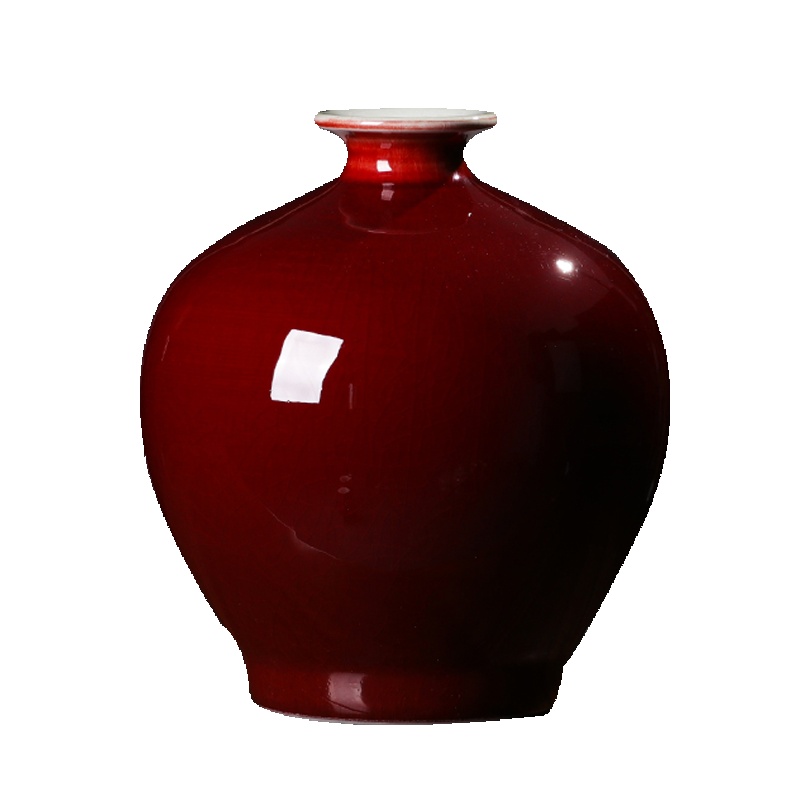 瓷物语郎红花瓶插花装饰品摆设瓷瓶摆件新中式家居客厅柜子石榴送底座