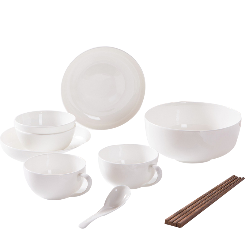瓷物语韩式碗盘骨瓷餐具碗碟套装家用简约中式纯白创意(21头方碗套装)