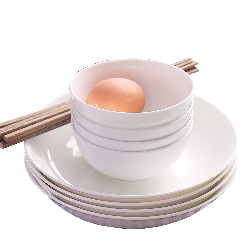 瓷物语家用碗碟厨房餐具4人套装陶瓷中式碗盘现代简约(5英寸金钟碗配圆汤盘4套)