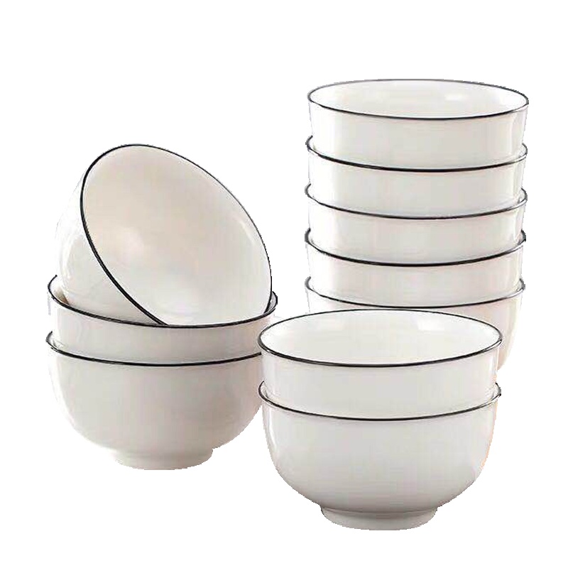 瓷物语4.5英寸陶瓷碗碟套装家用10个中式米饭碗骨瓷碗小汤碗