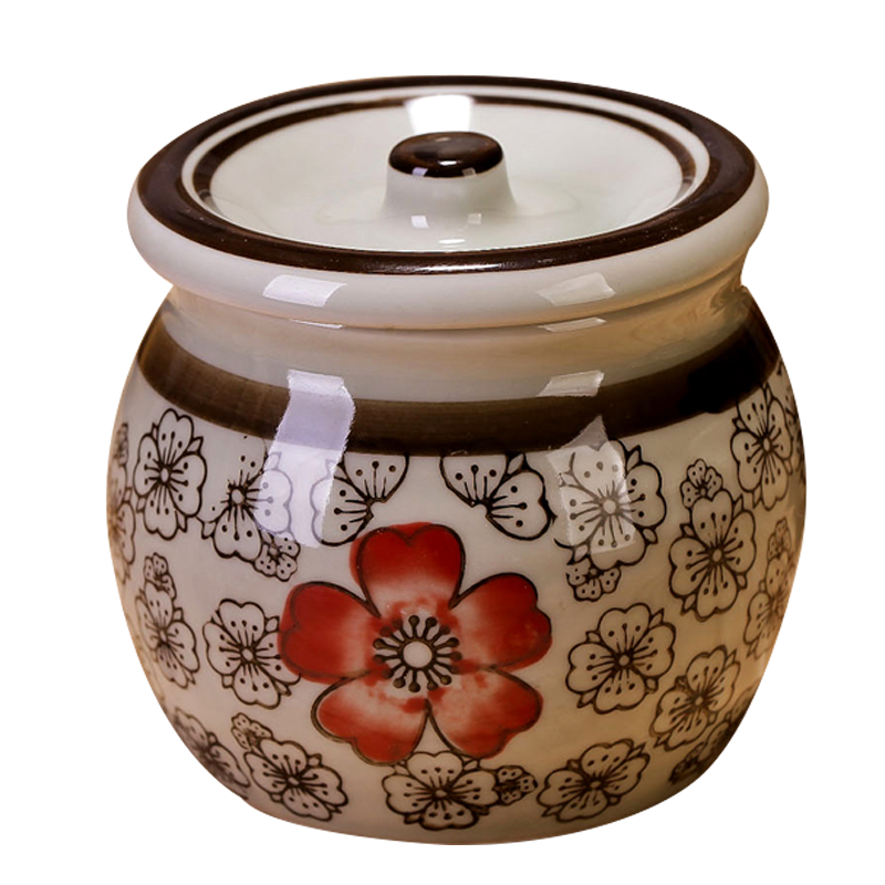瓷物语釉下彩调味罐陶瓷创意盐罐600ml日式厨房油罐糖罐送勺子(红富贵)