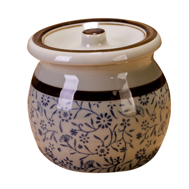 瓷物语釉下彩调味罐陶瓷创意盐罐600ml日式厨房油罐糖罐送勺子(青花)