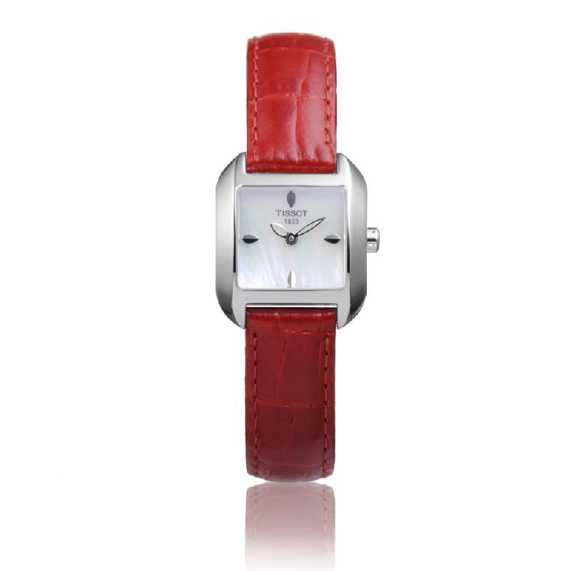 天梭(TISSOT)海浪系列女士红色真皮皮革石英手表 T02.1.265.71