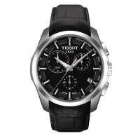 天梭(TISSOT)优雅多功能三眼计时男士石英手表男表手表真皮皮革T035.439.16.031.00正品