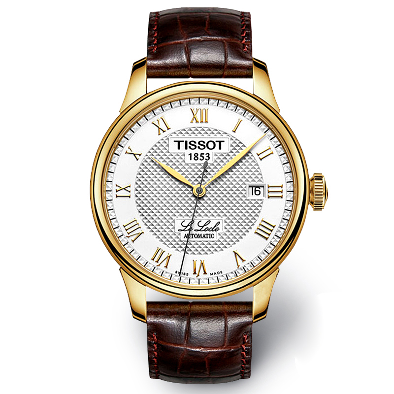 天梭(TISSOT)手表 力洛克系列全自动机械男表皮带男士手表金色T41.5.413.73