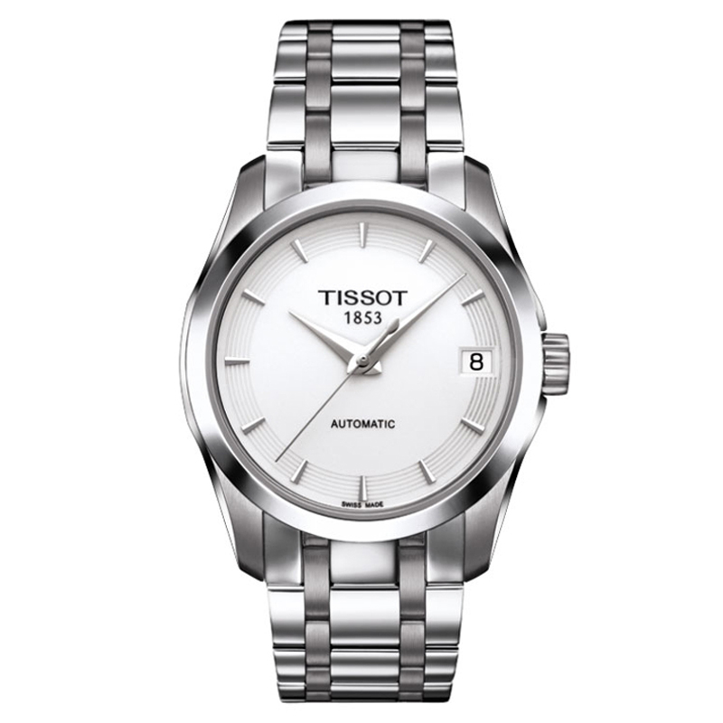 天梭TISSOT库图系列手表女士金属钢带商务正装机械表女表T035.207.11.011.00