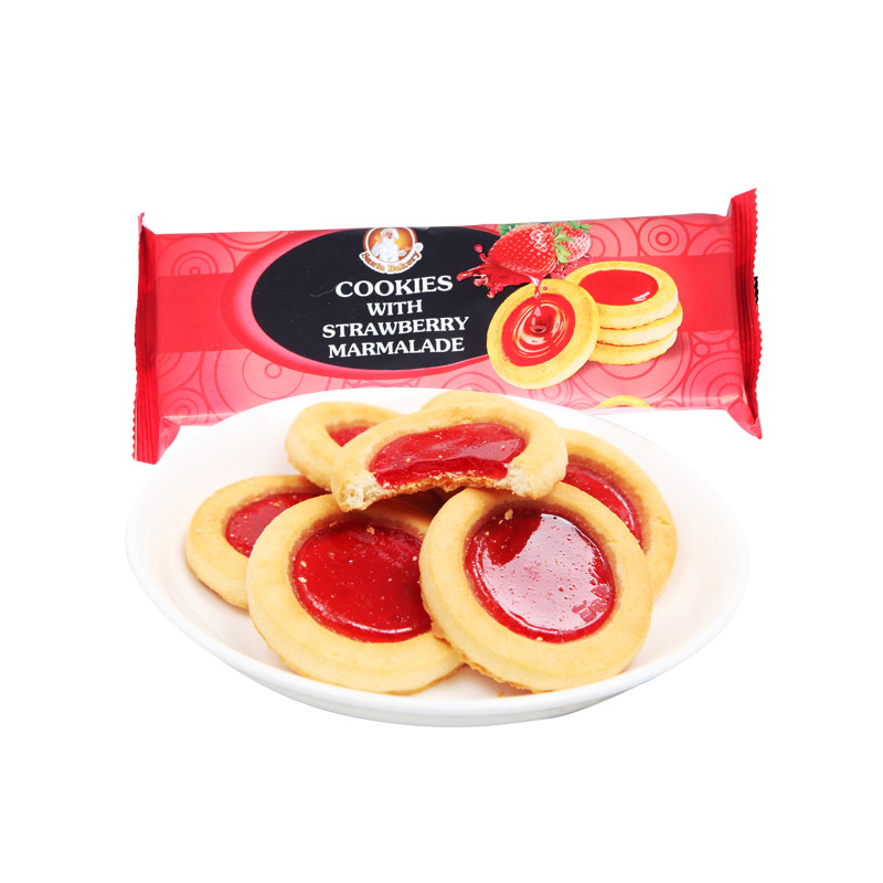 俄罗斯原装进口圣焙客草莓酱奶油饼干100克/袋休闲饼干零食