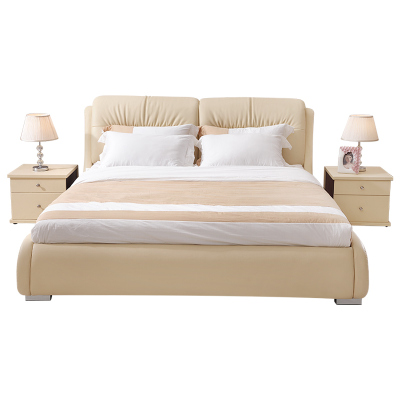 左右真皮软床 简约现代大小户型卧室家具皮艺床婚床1.8米双人床DR018