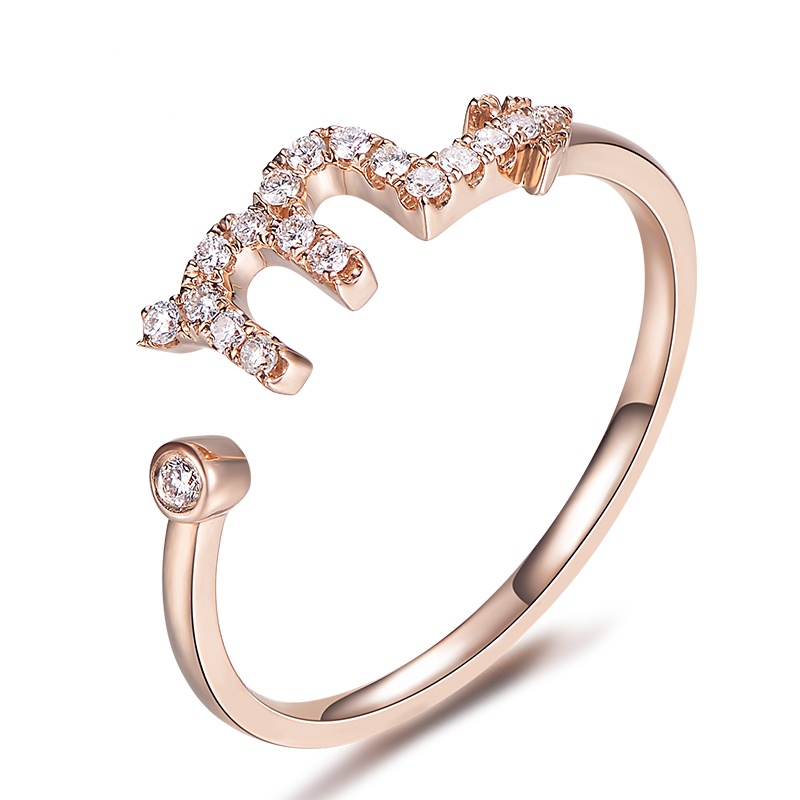 18k玫瑰金钻石戒指女求订结婚钻戒群镶钻石戒指 天蝎座镂空星座戒指