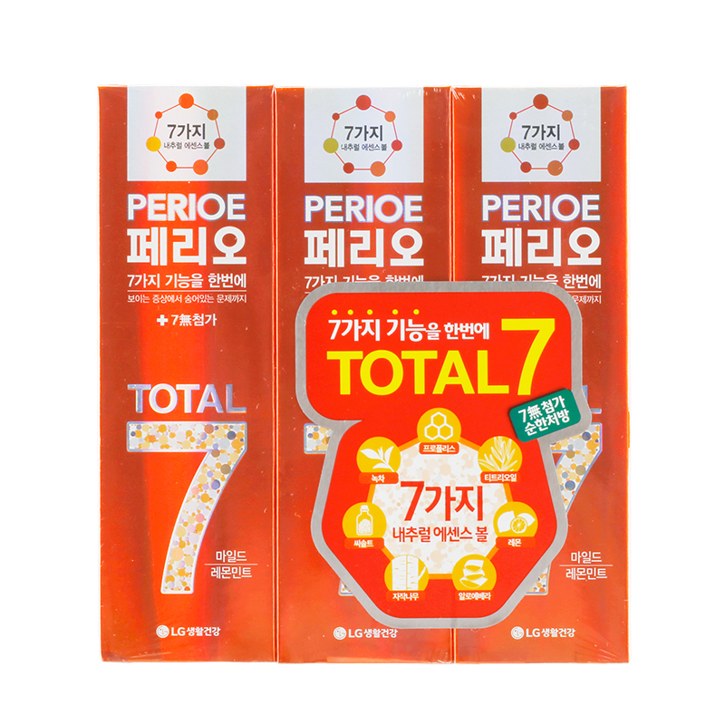 韩国LG倍瑞傲TOTAL7温和护理牙膏120G*3套装