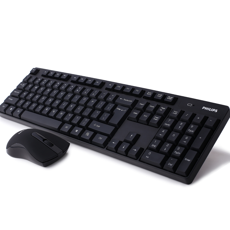 飞利浦无线键盘鼠标套装 办公家用防水省电 电脑笔记本无线键鼠 黑色