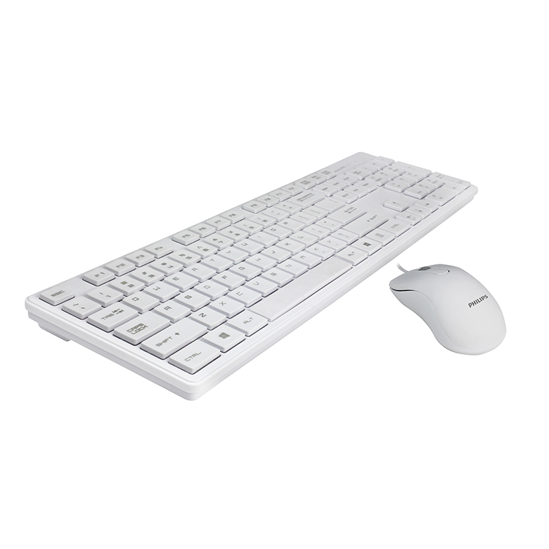 飞利浦 有线鼠标白色键盘套装 游戏办公USB笔记本电脑防水键鼠套件